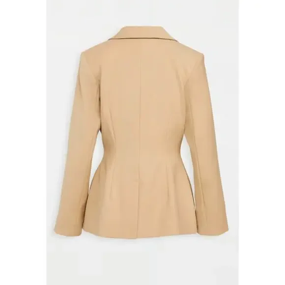 Anine Bing Ade Blazer Wool Blend Crossover Suiting Jacket Tan Beige Medium - Picture 3 of 14